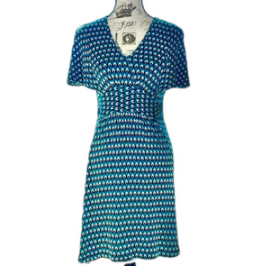 Vintage 90s Betsey Johnson Abstract Knit V-Neck Midi Dress Bow Back Small